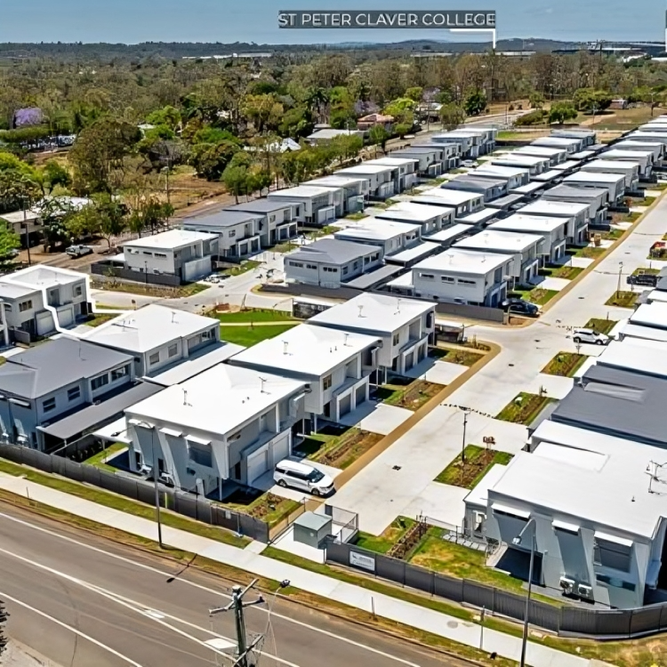 White-roofed residential buildings in rows