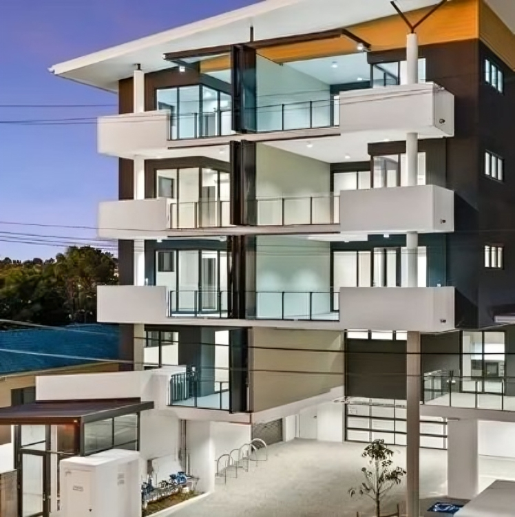 Urban apartment complex with balconies