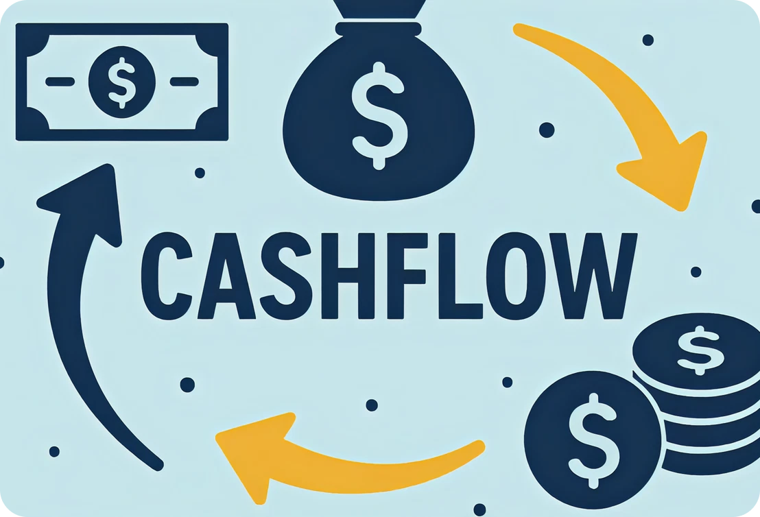 Money bag and cash flow graphic