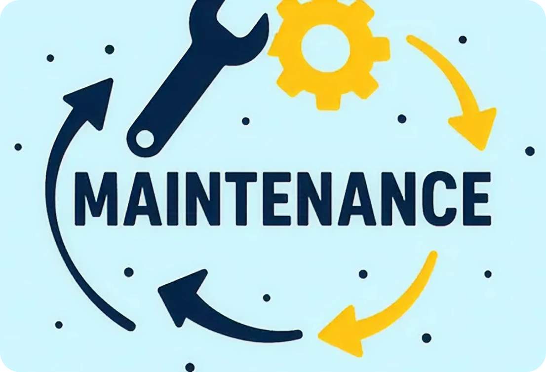 Gear and wrench symbolizing maintenance process