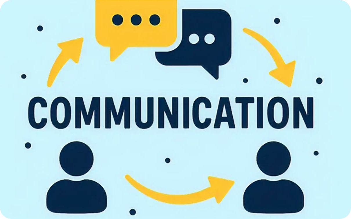 People exchanging messages with arrows and icons